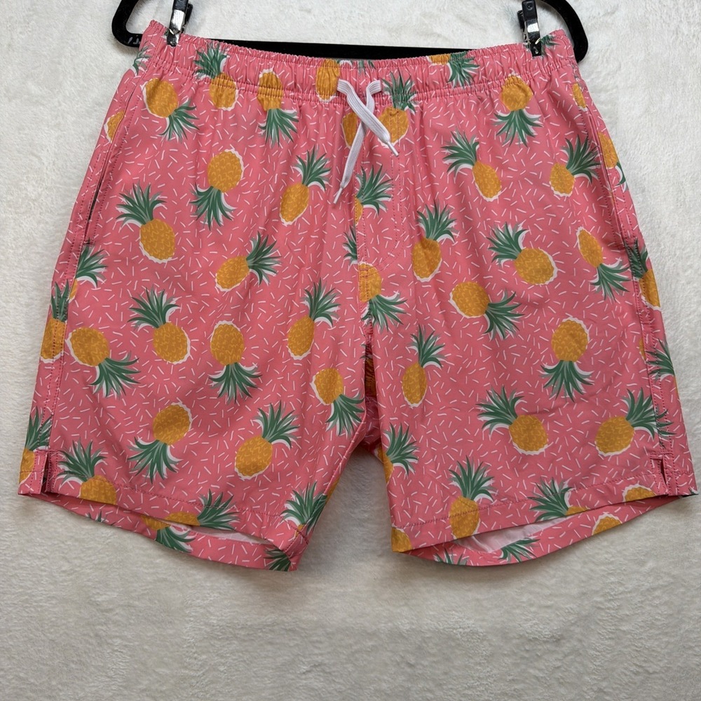 Bearbottom Swim Trunks‎ Pineapple Print Pink 7" Inseam Lined Beach Men Large